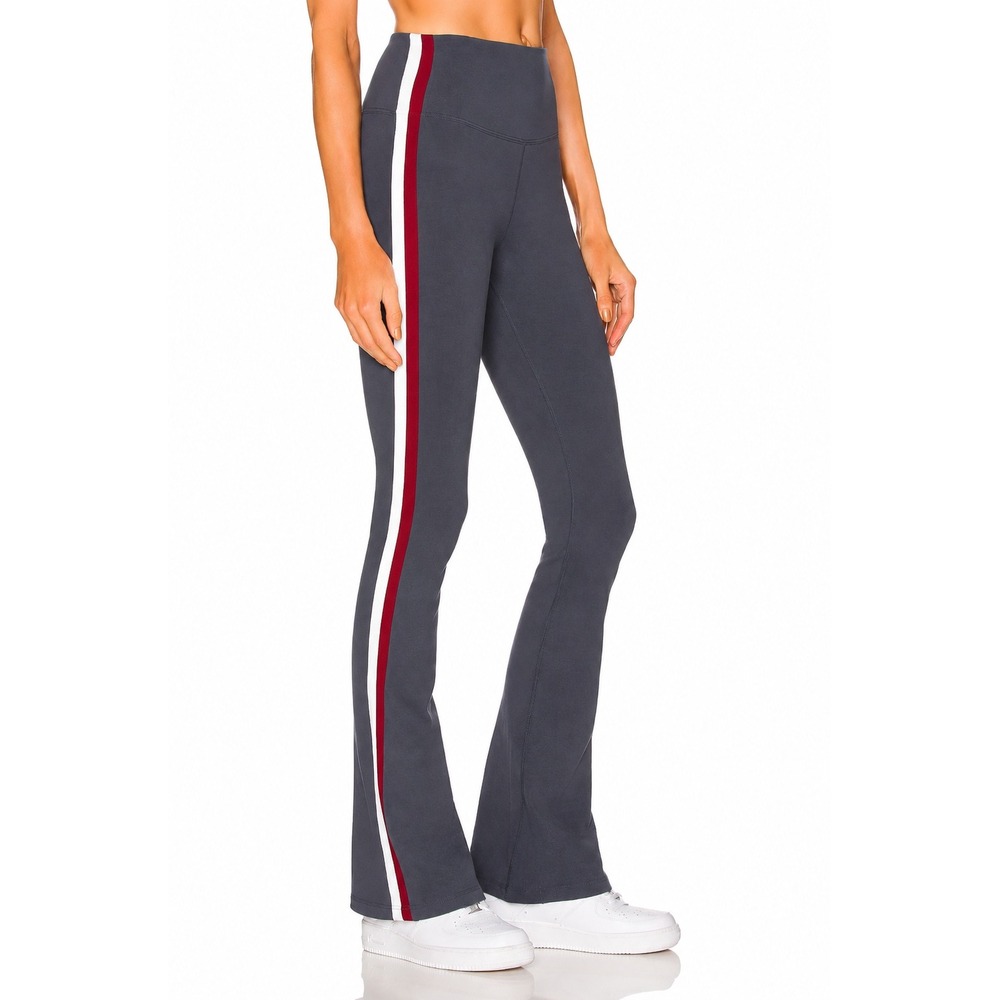 Splits59 Navy Flare Leggings with Red and White Side Stripes